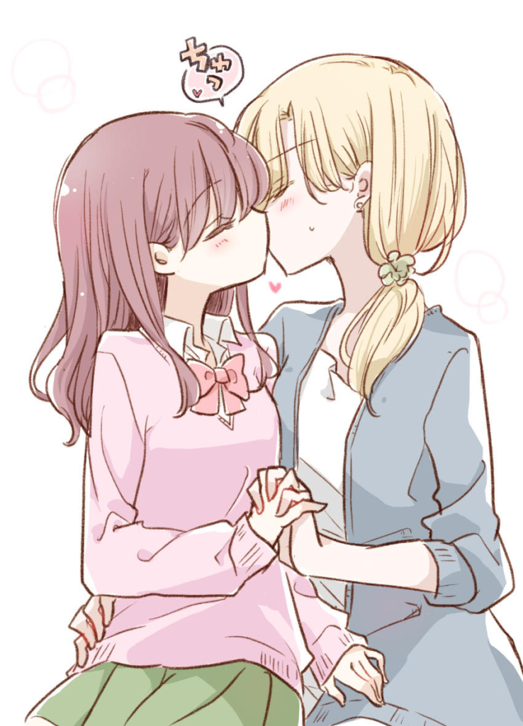 Anime Kiss, cheek Kissing, kiss, reference, Yuri, visual Arts, branch,  manga, Painting, Fan art